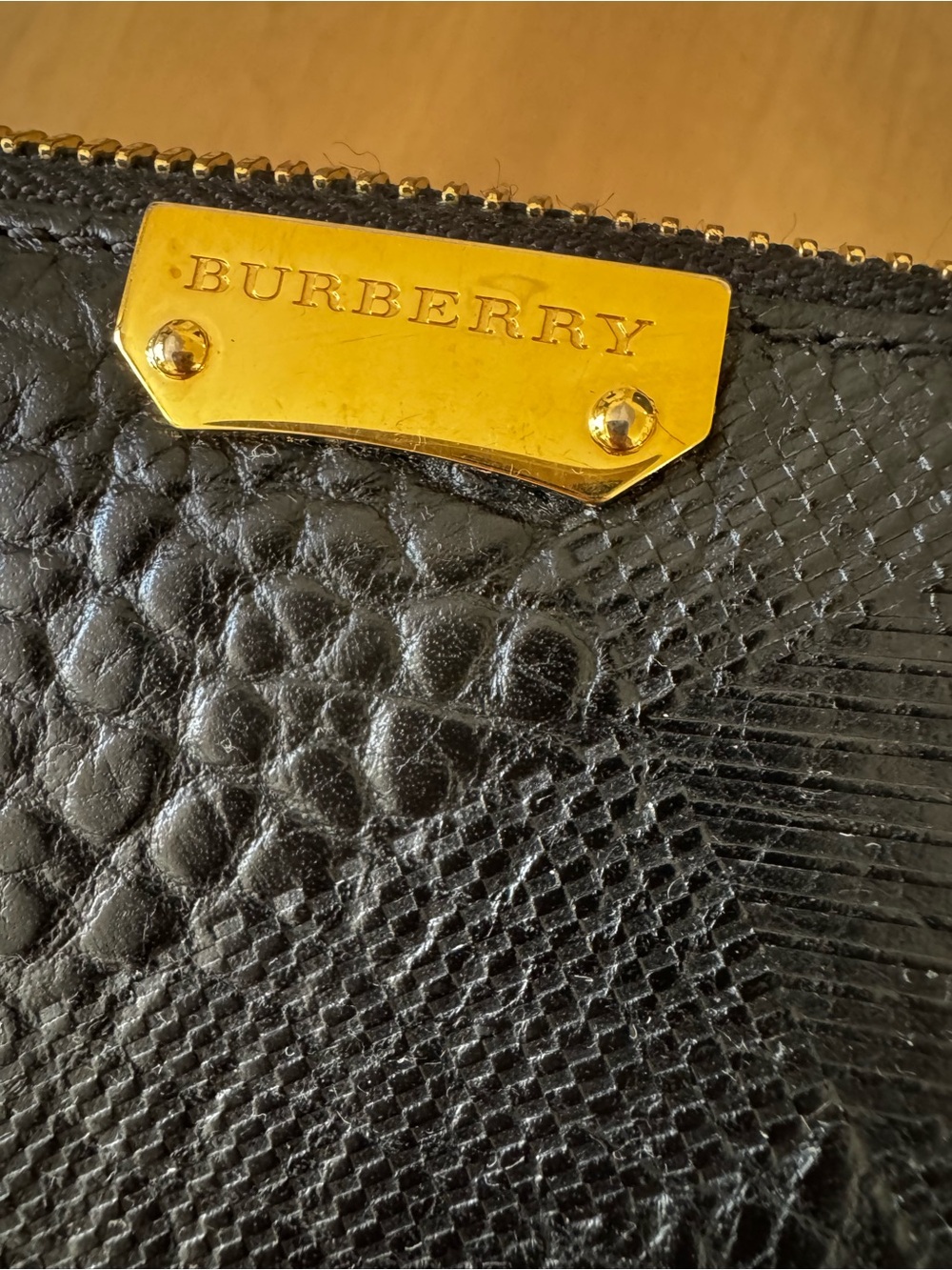 Burberry Black Textured Zip Wallet with Gold Hardware - Picture 5 of 7
